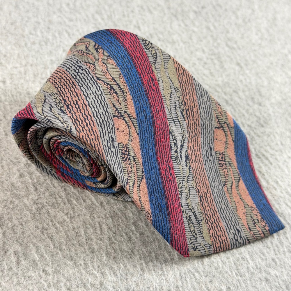 Vintage 80s Chloe Mens Silk Tie Abstract Striped Multi Color Designer 57x3"